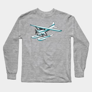 White blue seaplane illustration Long Sleeve T-Shirt